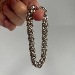 Monet Braided Wheat Spiga Link Silver Plate Chain Bracelet 7.5" Chunky Statement